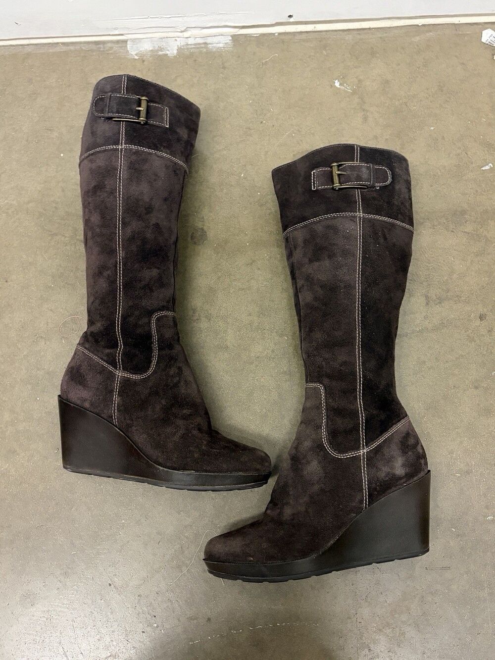 Cole Haan Brown Suede Knee High Wedge Heel Boots Size 6 Style D35459 Waterproof